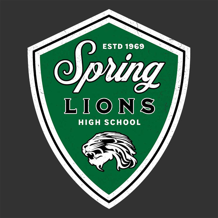 Close-up view of Spring High School Lions Women's Dark Grey Relaxed T-shirt 225