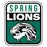 A square Spring Lions logo graphic with a distressed vintage look, featuring a roaring lion head in white and black on a dark green background, with the words 'SPRING LIONS' in green and white above it. Spring High School Lions Unisex 3/4 Sleeve Raglan T-shirt 001