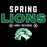A black square graphic with the words 'SPRING LIONS HIGH SCHOOL' in white and green, plus a green-and-white lion head logo below. Spring High School Lions Women's Black SoftStyle T-shirt 003