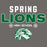 A graphic design featuring the words 'SPRING LIONS HIGH SCHOOL' with a stylized green and white lion head mascot on a solid dark gray background. Spring High School Lions Dark Grey Classic Unisex T-shirt 003