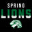 A black graphic with the words "SPRING LIONS" in large block letters. "SPRING" is white, and "LIONS" is green with a white horizontal stripe effect near the bottom. Spring High School Lions Women's Black SoftStyle T-shirt 201