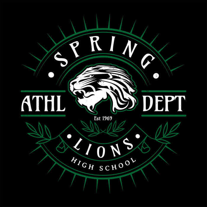 Close-up view of Spring High School Lions Women's Black SoftStyle T-shirt 201