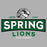 A school logo design for Spring Lions High School featuring a white lion head mascot above a green and white arched banner with the words 'SPRING LIONS' and 'ESTD 1969' on a solid gray background. Spring High School Lions Unisex 3/4 Sleeve Raglan T-shirt 202