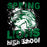 A black graphic design featuring a green and white halftone lion head with the words 'SPRING LIONS high school' in distressed green and white lettering. Spring High School Lions Women's Black SoftStyle T-shirt 205