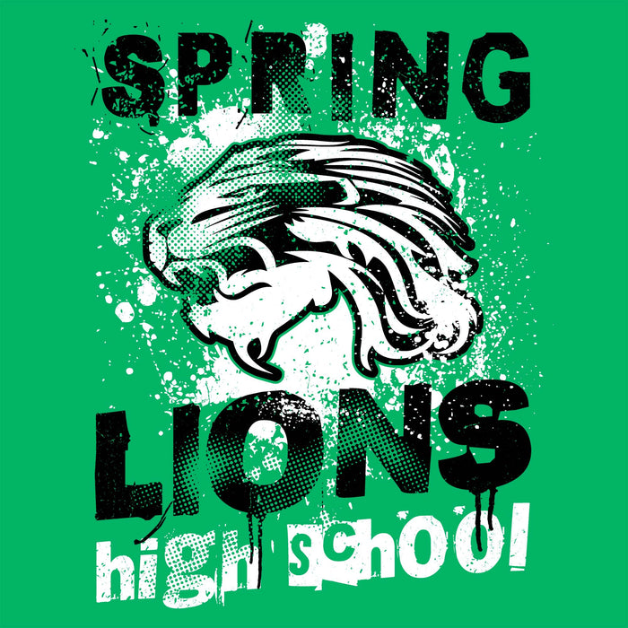 Close-up view of Spring High School Lions Women's Irish Green SoftStyle T-shirt 205