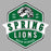 A vintage-style green, white, and black shield emblem with a lion head illustration and the text 'SPRING LIONS HIGH SCHOOL' on a plain gray background. Spring High School Lions Women's Grey SoftStyle T-shirt 209