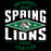 A black graphic design featuring distressed white text reading 'SPRING LIONS' with a green diamond emblem in the center containing a lion head and the words 'SINCE 1969' and 'UNSTOPPABLE SPIRIT PROUD TRADITION'. Spring High School Lions Black Classic Unisex T-shirt 210