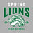 A graphic design featuring a green and white lion head mascot with the text 'SPRING LIONS HIGH SCHOOL' and small diamond-shaped 'ATHL DEPT' labels, on a solid gray background. Spring High School Lions Women's Grey SoftStyle T-shirt 213