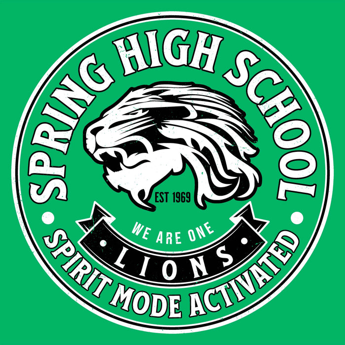 Close-up view of Spring High School Lions Women's Irish Green SoftStyle T-shirt 215