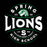 A circular Spring Lions High School graphic on a black background, with distressed white text reading 'SPRING LIONS' and 'HIGH SCHOOL,' a green lion head logo, and smaller white text including 'ESTD 1969,' 'LOUD,' and 'PROUD.'. Spring High School Lions Black Classic Unisex T-shirt 218