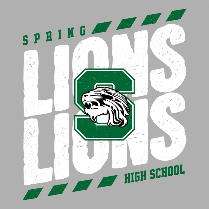 Close-up view of Spring High School Lions Women's Grey SoftStyle T-shirt 223