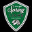 A shield-shaped Spring Lions High School emblem with a green center, white border, white script and block lettering, and a white lion head illustration on a black background. Spring High School Lions Women's Black SoftStyle T-shirt 225