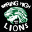 A black graphic design featuring a green and white lion head mascot with the text 'SPRING HIGH' above and 'LIONS' below, plus 'SINCE 1969' in small white text. Spring High School Lions Women's Black SoftStyle T-shirt 228