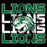 A graphic design featuring the word 'LIONS' repeated vertically in green and white block letters with a green lion head mascot in the center, set on a black background. Spring High School Lions Women's Black SoftStyle T-shirt 233