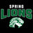 A black graphic with the words 'SPRING LIONS' in distressed white and green lettering, plus a green-and-white lion head mascot below. Spring High School Lions Women's Black SoftStyle T-shirt 234