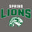 A graphic design featuring the words 'SPRING LIONS' in varsity-style lettering, with a lion head mascot below. The text is white and green with a distressed finish, set against a solid dark gray background. Spring High School Lions Dark Grey Classic Unisex T-shirt 234