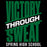 A black graphic with large distressed green text reading 'VICTORY THROUGH SWEAT' and smaller white text reading 'SPRING HIGH SCHOOL'. Spring High School Lions Unisex 3/4 Sleeve Raglan T-shirt 241