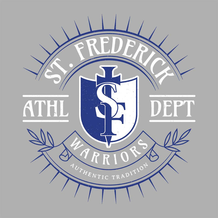 Close-up view of St. Frederick High School Warriors Grey Women's T-shirt 201