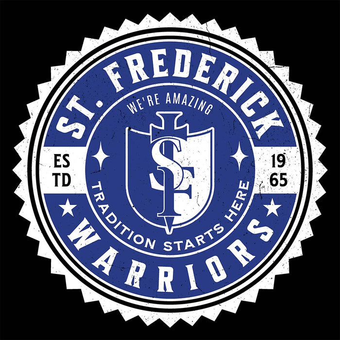 Close-up view of St. Frederick High School Warriors Women's Black T-shirt 203