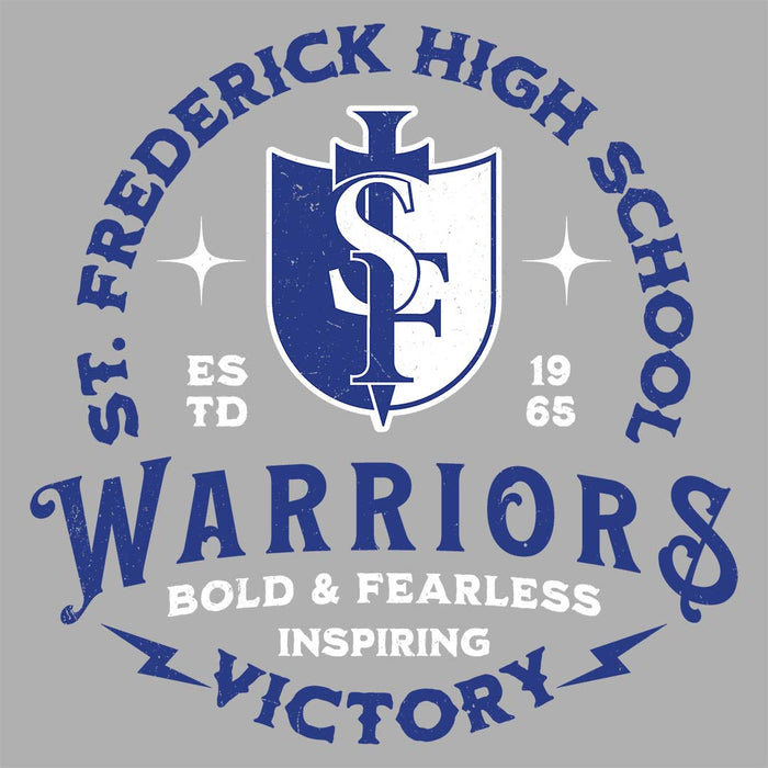 Close-up view of St. Frederick High School Warriors Grey Women's T-shirt 206