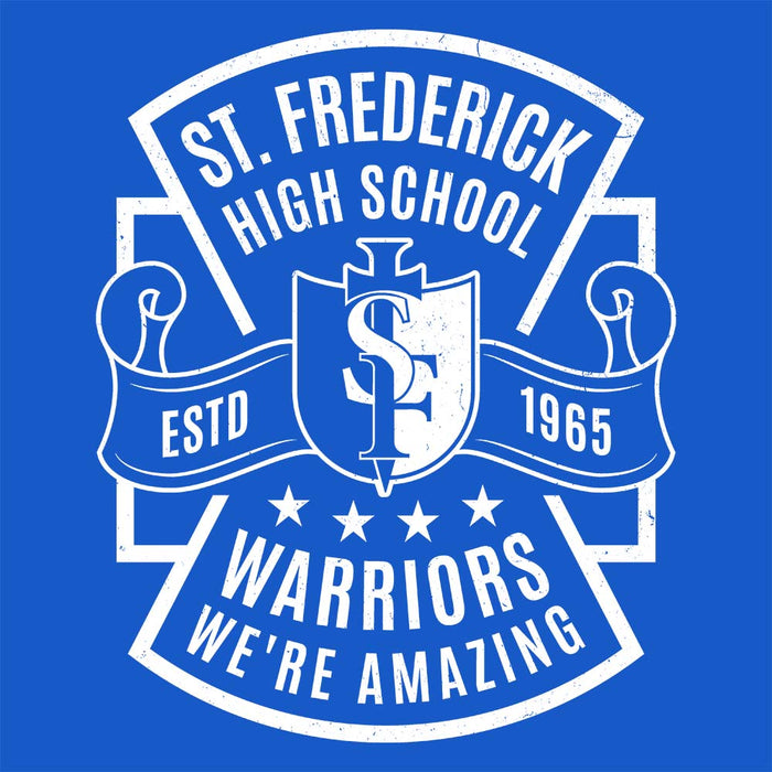 Close-up view of St. Frederick High School Warriors Royal Blue Classic Unisex T-shirt 207