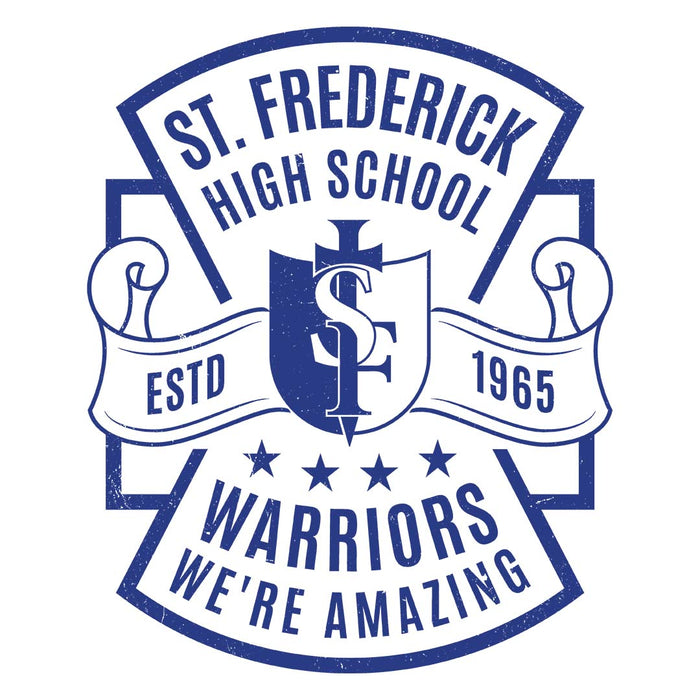 Close-up view of St. Frederick High School Warriors Unisex 3/4 Sleeve Raglan T-shirt 207