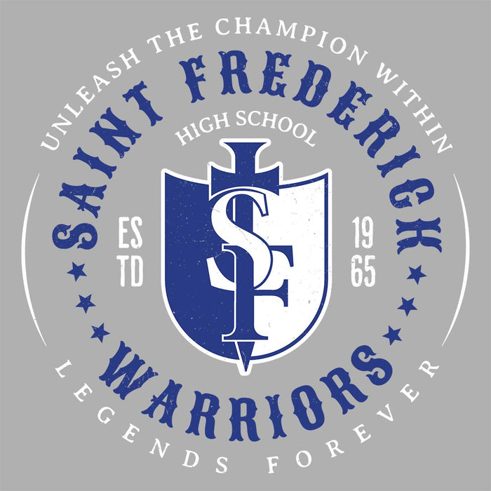 Close-up view of St. Frederick High School Warriors Grey Women's T-shirt 214