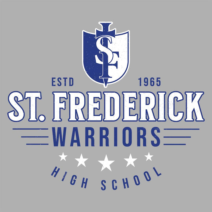 Close-up view of St. Frederick High School Warriors Grey Women's T-shirt 217