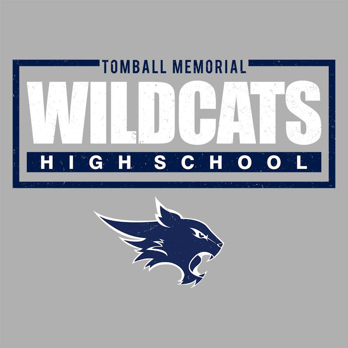 Close-up view of Tomball Memorial High School Wildcats Women's Grey T-shirt 049