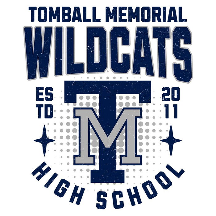 Close-up view of Tomball Memorial High School Wildcats Unisex 3/4 sleeve Raglan T-shirt 204