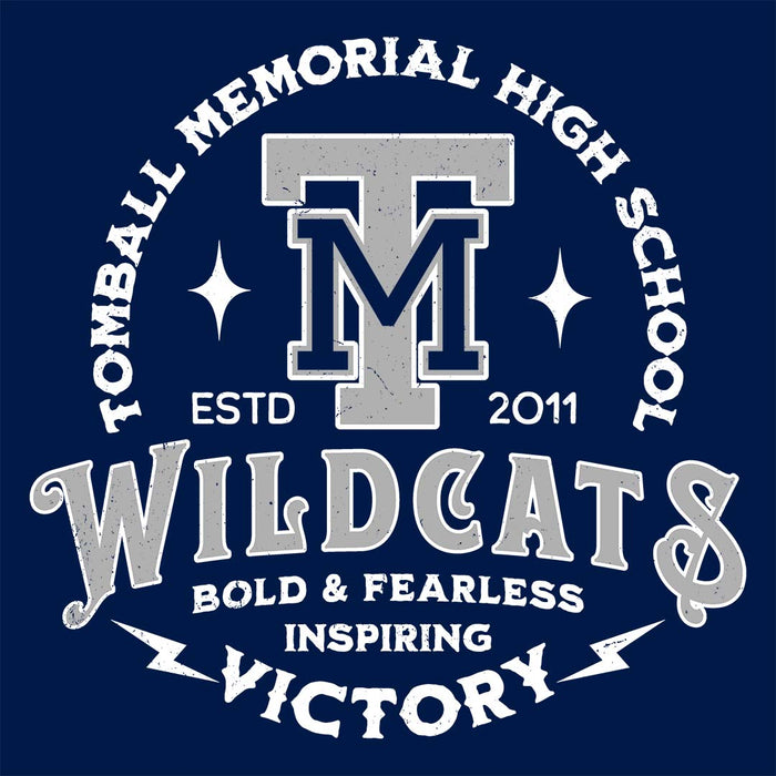 Close-up view of Tomball Memorial High School Wildcats Women's Navy Blue T-shirt 206