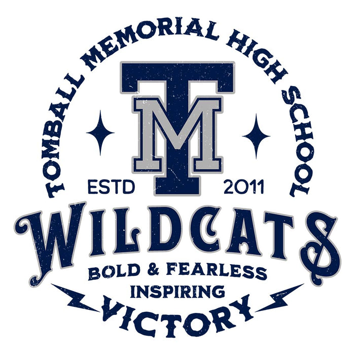 Close-up view of Tomball Memorial High School Wildcats Unisex 3/4 sleeve Raglan T-shirt 206