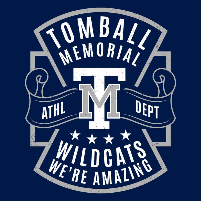 Close-up view of Tomball Memorial High School Wildcats Women's Navy Blue T-shirt 207