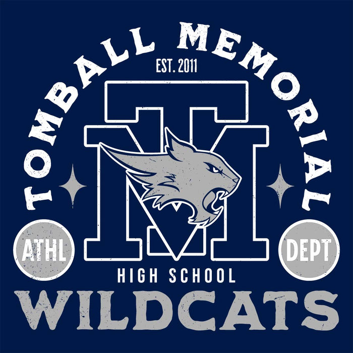 Close-up view of Tomball Memorial High School Wildcats Navy Classic Unisex T-shirt 208