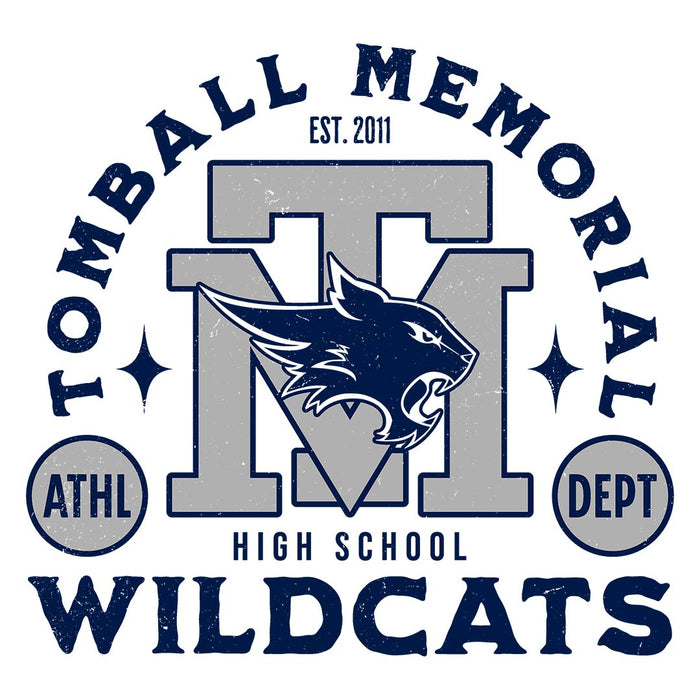 Close-up view of Tomball Memorial High School Wildcats Unisex 3/4 sleeve Raglan T-shirt 208