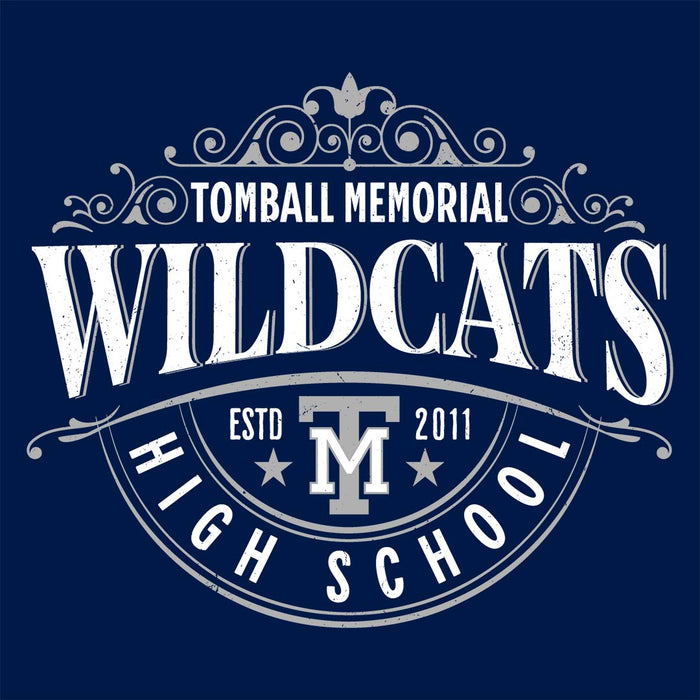 Close-up view of Tomball Memorial High School Wildcats Navy Classic Unisex Hoodie 211