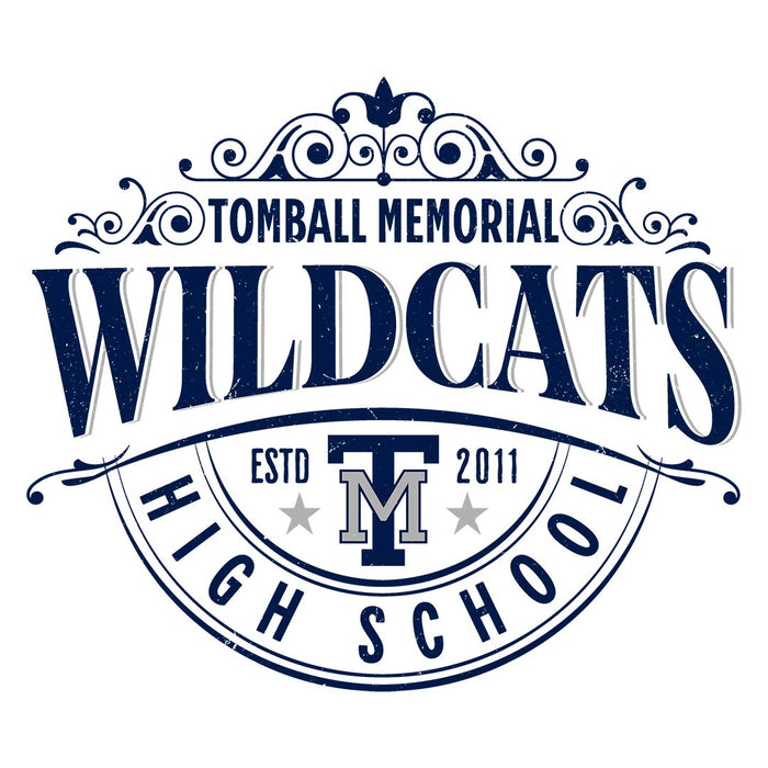 Close-up view of Tomball Memorial High School Wildcats Unisex 3/4 sleeve Raglan T-shirt 211