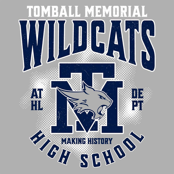 Close-up view of Tomball Memorial High School Wildcats Grey Classic Unisex T-shirt 213