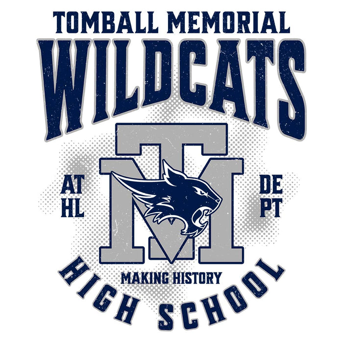 Close-up view of Tomball Memorial High School Wildcats Unisex 3/4 sleeve Raglan T-shirt 213