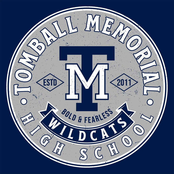 Close-up view of Tomball Memorial High School Wildcats Navy Classic Unisex Hoodie 215