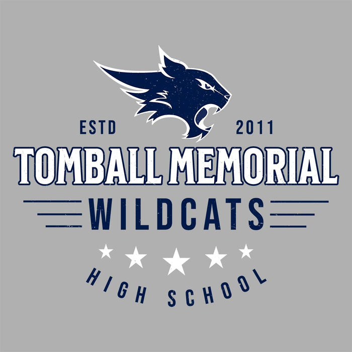 Close-up view of Tomball Memorial High School Wildcats Women's Grey T-shirt 217