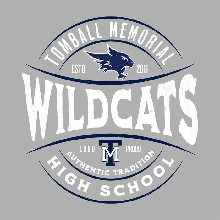 Close-up view of Tomball Memorial High School Wildcats Grey Classic Unisex T-shirt 218