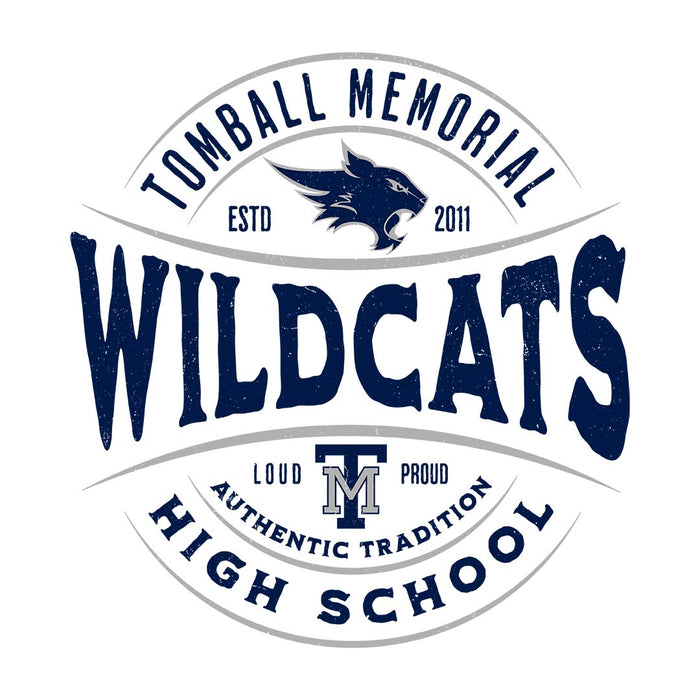 Close-up view of Tomball Memorial High School Wildcats Unisex 3/4 sleeve Raglan T-shirt 218