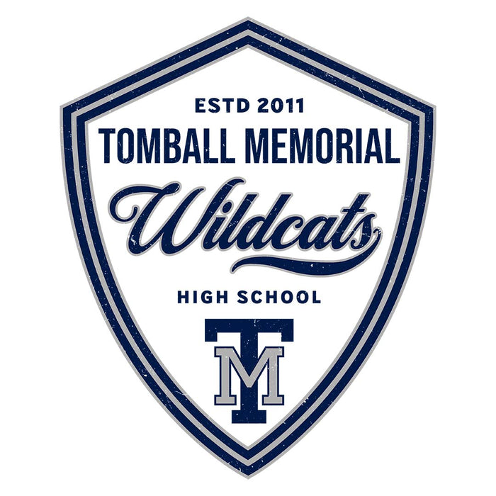 Close-up view of Tomball Memorial High School Wildcats Unisex 3/4 sleeve Raglan T-shirt 225