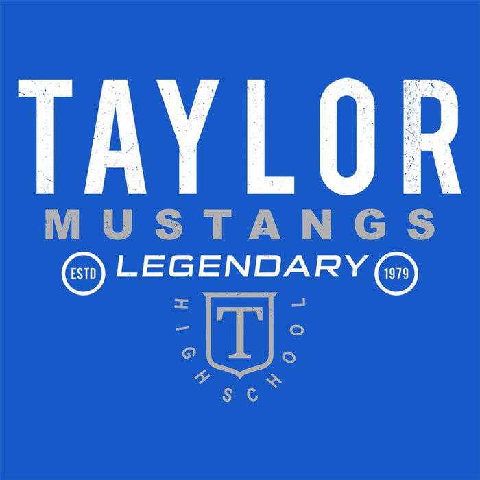 Close-up view of Taylor High School Mustangs Royal Blue Classic Unisex T-shirt 003