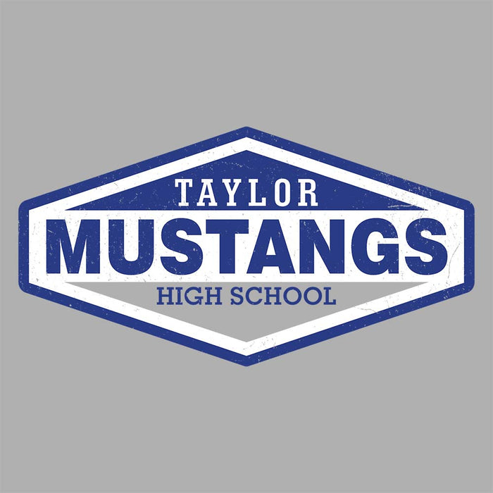 Close-up view of Taylor High School Mustangs Unisex 3/4 sleeve Raglan T-shirt 009