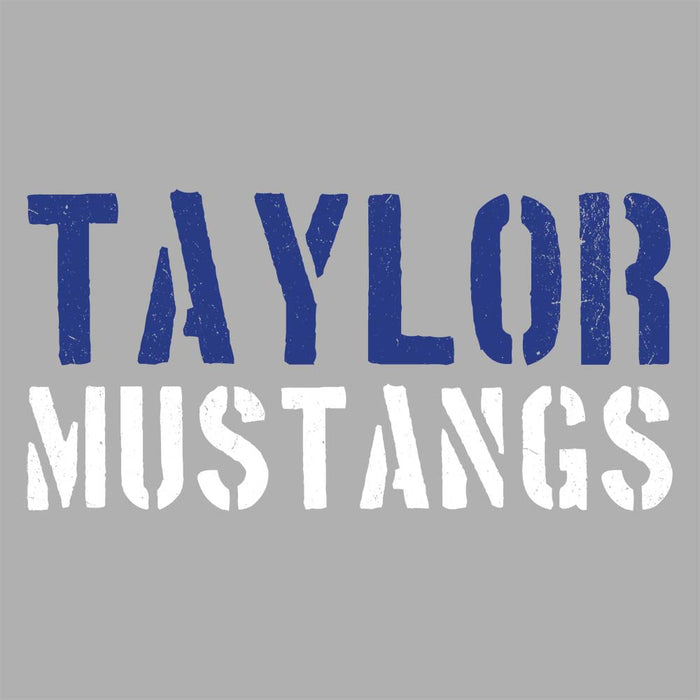 Close-up view of Taylor High School Mustangs Unisex 3/4 sleeve Raglan T-shirt 017