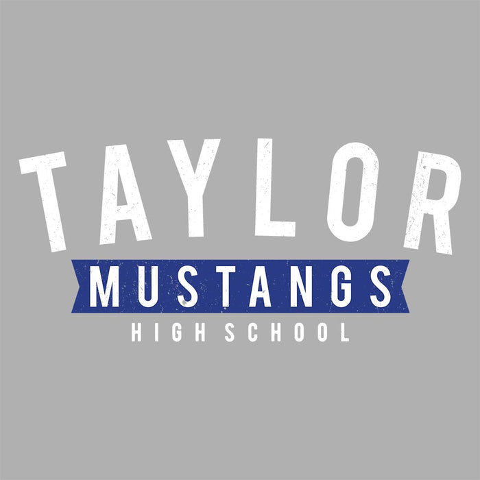 Close-up view of Taylor High School Mustangs Unisex 3/4 sleeve Raglan T-shirt 021