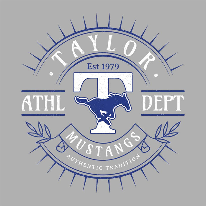 Close-up view of Taylor High School Mustangs Women's Grey T-shirt 201