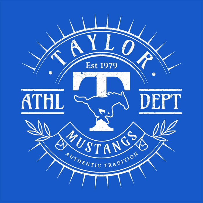 Close-up view of Taylor High School Mustangs Royal Blue Classic Unisex T-shirt 201